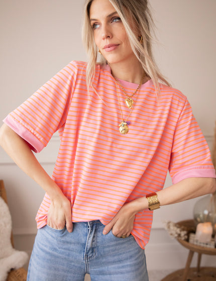 Sadie Stripe Baby Pink/Orange - T-Shirt