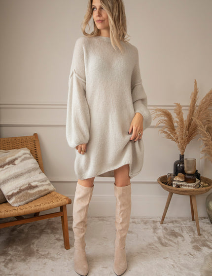 Noelle Round Neck Cool Beige - Sweater Dress