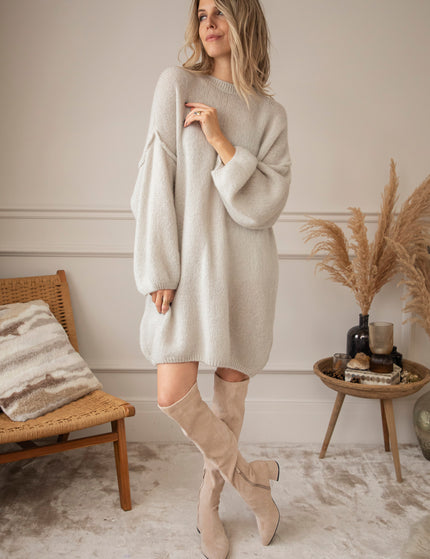 Noelle Round Neck Cool Beige - Sweater Dress