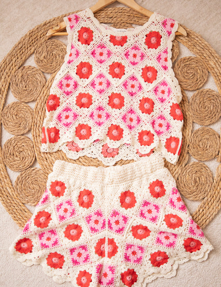 Top - Crochet Blooms - Beige/Rosa
