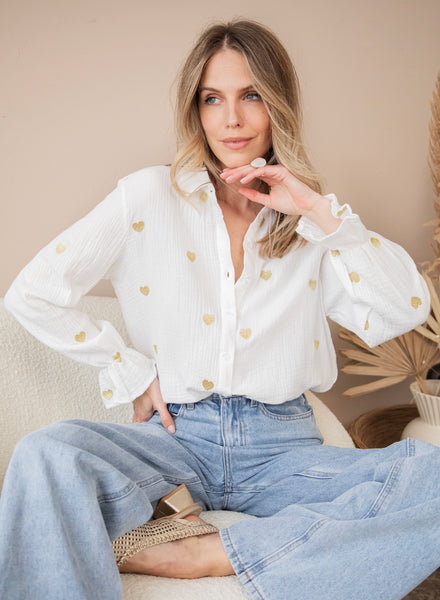 With All My Heart White/Gold - Blouse