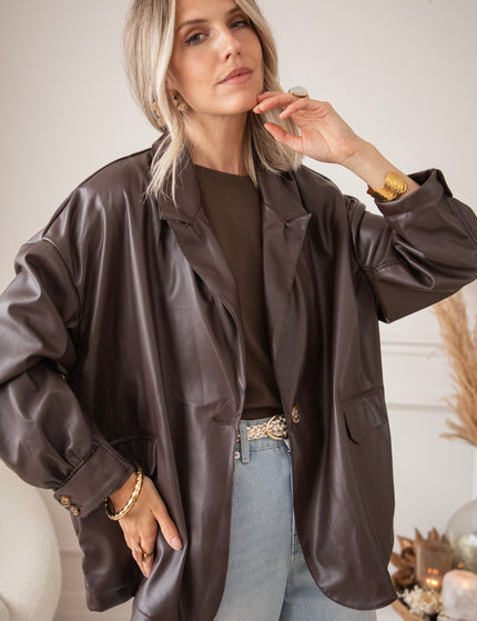 Bomber Blazer Leather Dark Brown - Jacket