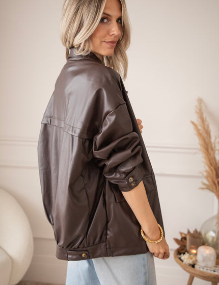 Bomber Blazer Leather Dark Brown - Jacket