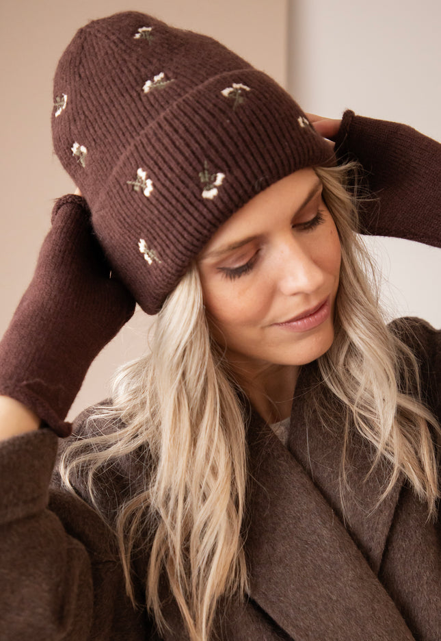 Falling Leaves Dark Brown - Beanie