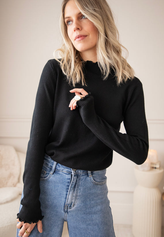 Cute Collar Ruches Black - Longsleeve