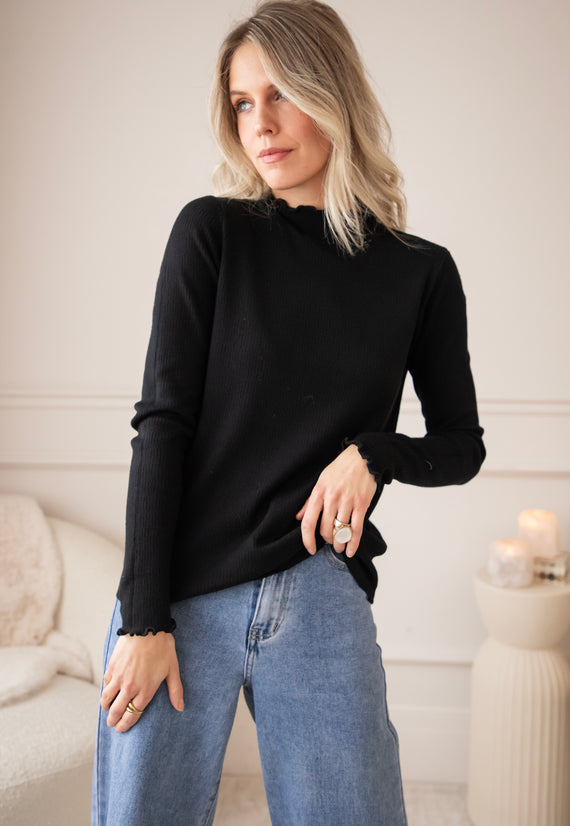 Cute Collar Ruches Black - Longsleeve