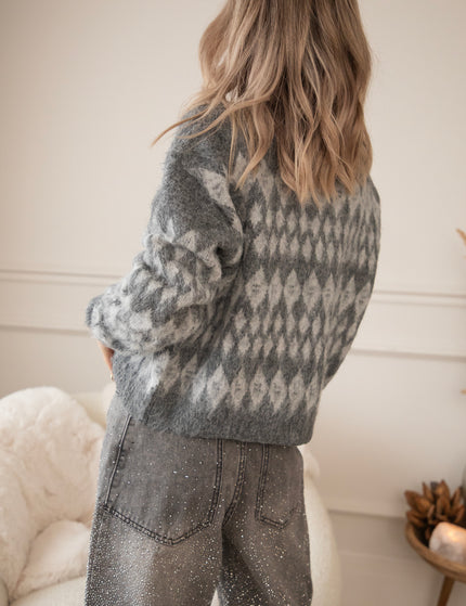 Pullover - Amour Motif - Dunkelgrau/Rot