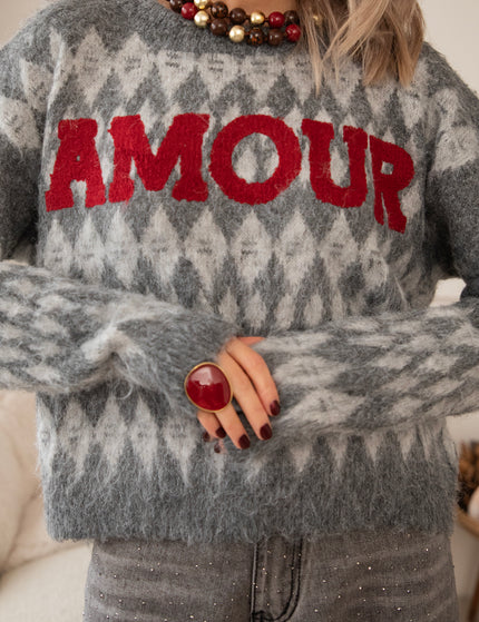 Pullover - Amour Motif - Dunkelgrau/Rot