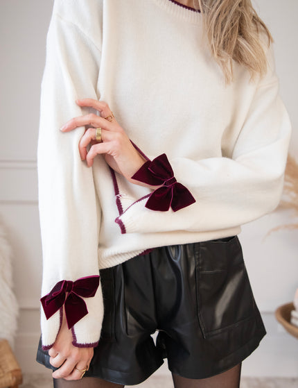 Bow Bliss Beige/Burgundy - Sweater