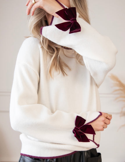 Bow Bliss Beige/Burgundy - Sweater