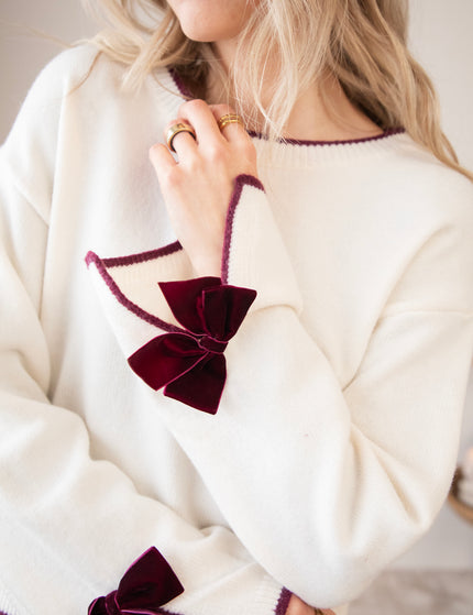 Bow Bliss Beige/Burgundy - Sweater