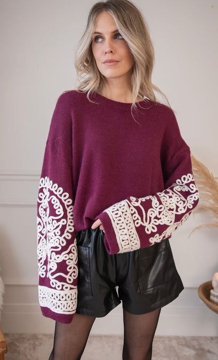 Loopy Sleeves Burgundy - Sweater