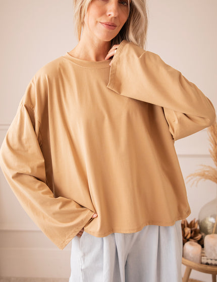 Langarmshirt - Sadie Basic - Kamel