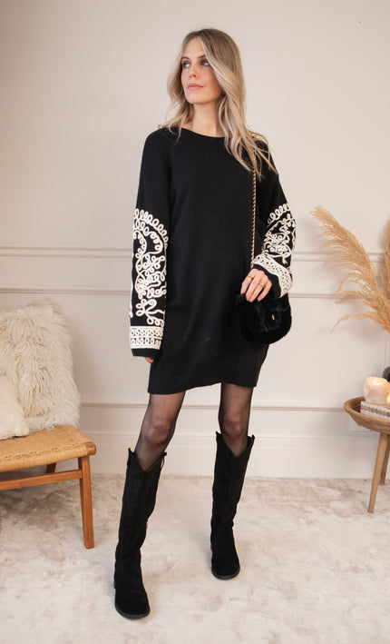 Loopy Sleeves Black - Sweater Dress