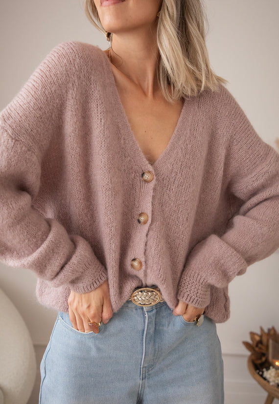 The Cozy Knit Old Pink - Cardigan