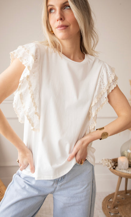 Bloomy Embroidery Layers White - T-Shirt