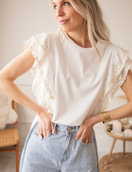 Bloomy Embroidery Layers White - T-Shirt