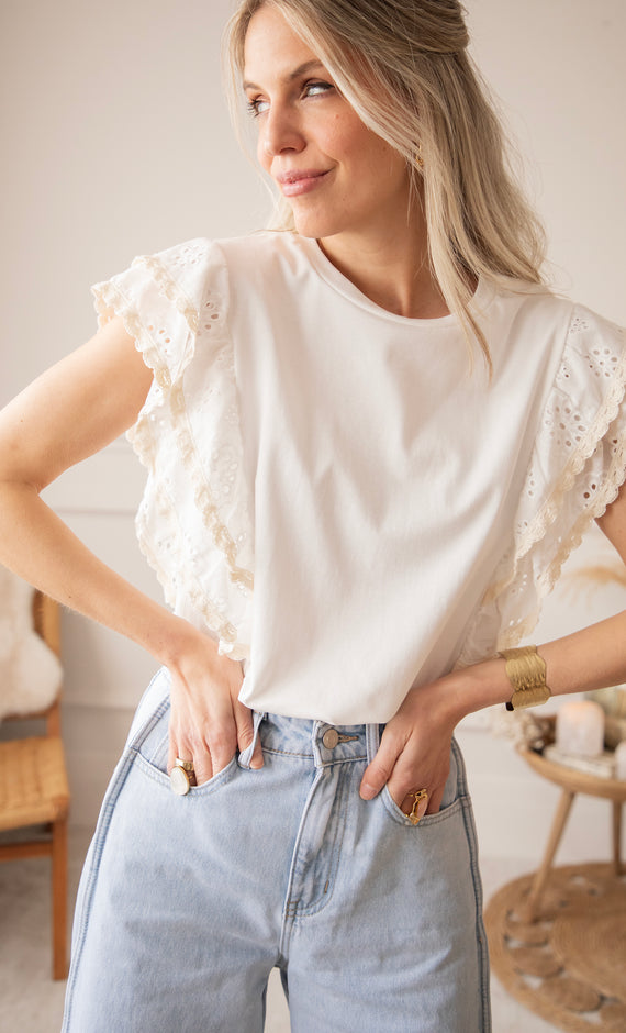 T-Shirt - Bloomy Embroidery Layers - Weiß