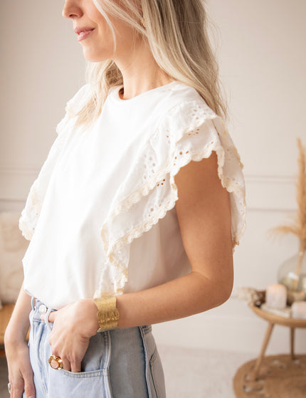 Bloomy Embroidery Layers White - T-Shirt