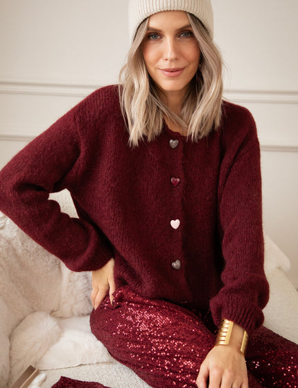 Strickjacke - Love Buttons - Bordeaux 