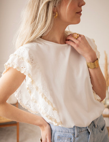 Bloomy Embroidery Layers White - T-Shirt