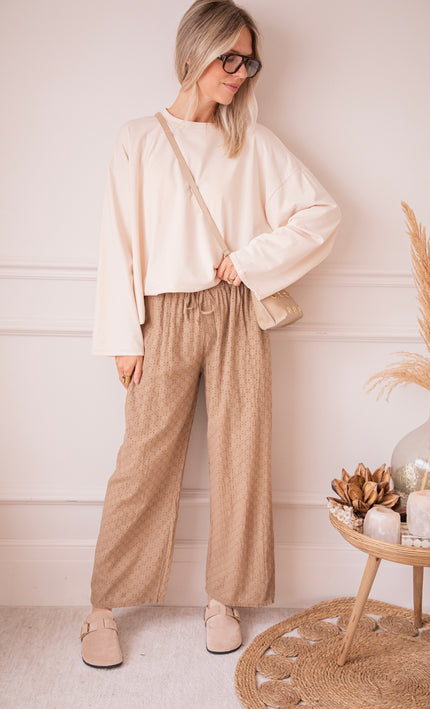Easy Embroidery Taupe - Broek