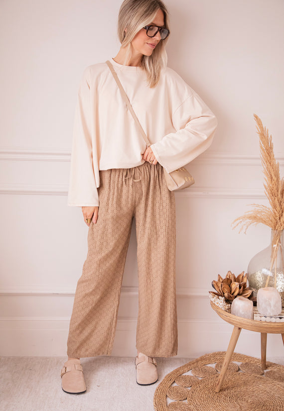Easy Embroidery Taupe - Broek