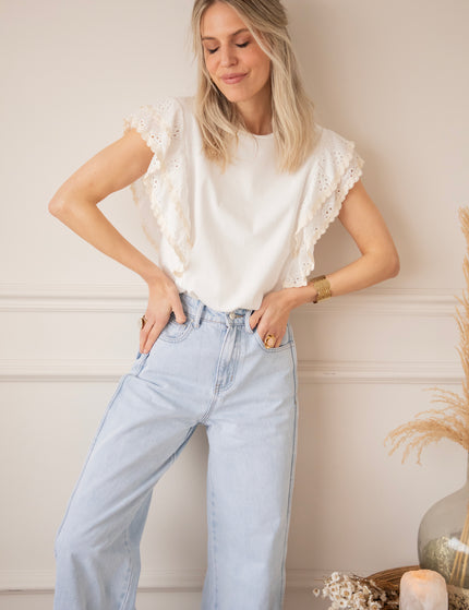 Bloomy Embroidery Layers White - T-Shirt