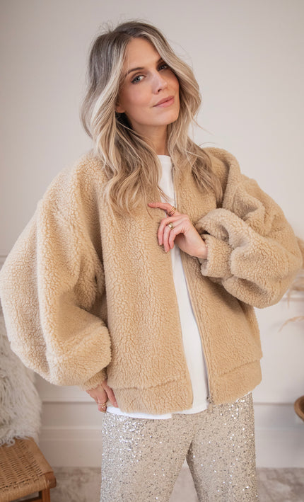 Bomberjacke - Teddy Snuggle - Beige