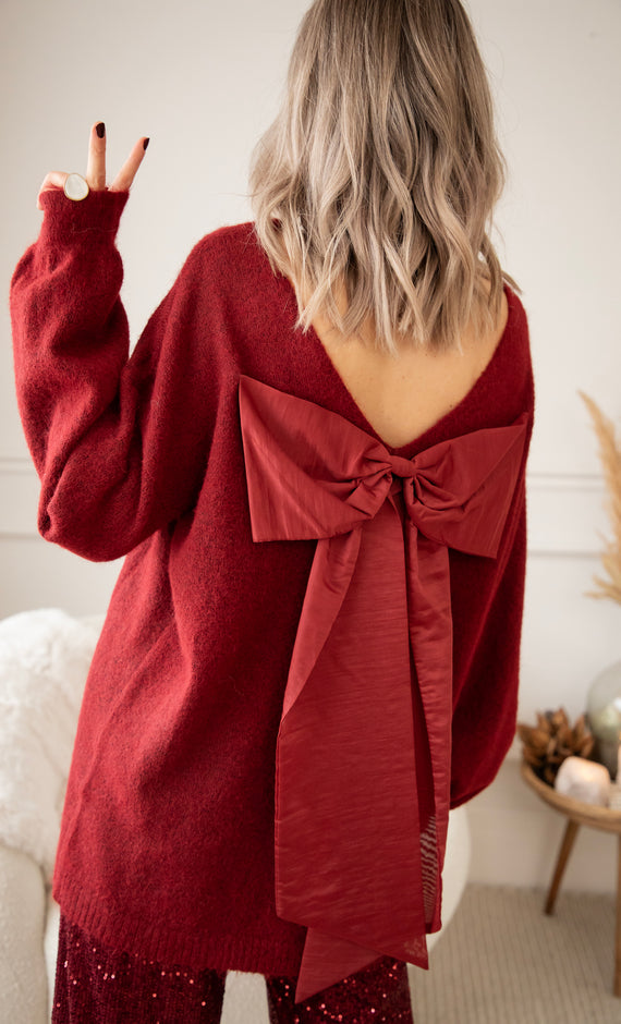 Glow With A Bow Bordeaux - Sweater/Sweater Dress