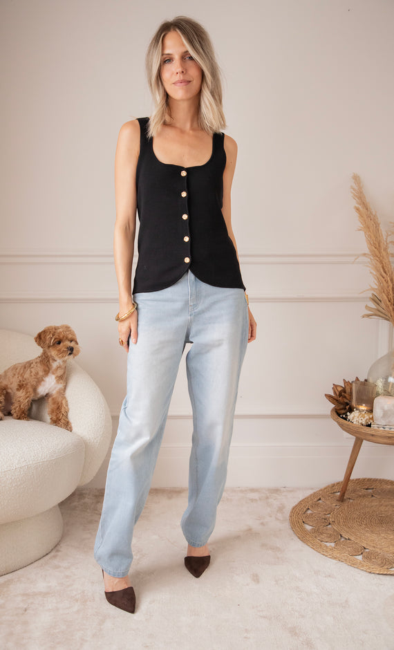 Top - Bloom Buttons - Schwarz