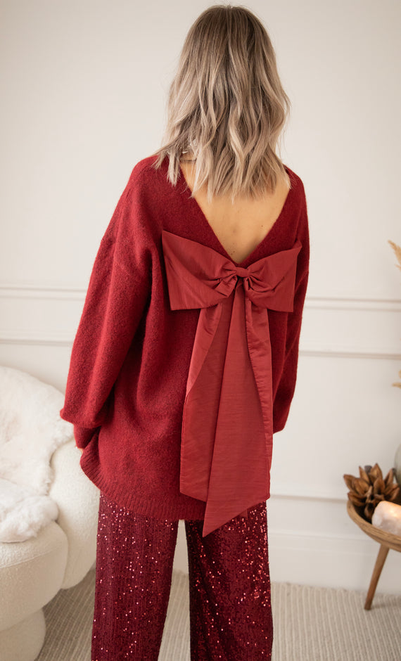 Glow With A Bow Bordeaux - Sweater/Sweater Dress