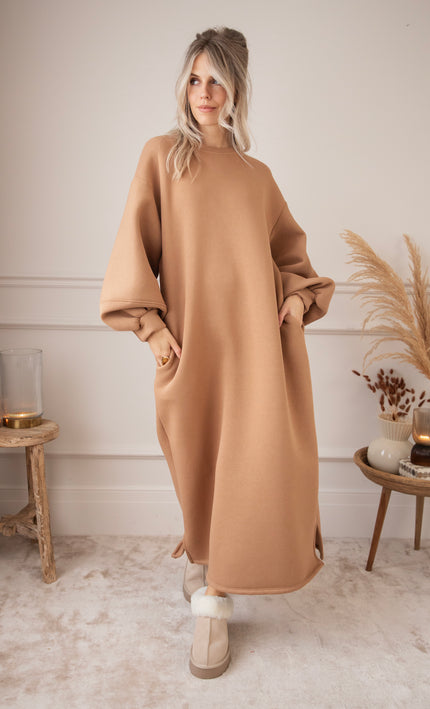 Snuggle Up XL Camel - Sweater Dress