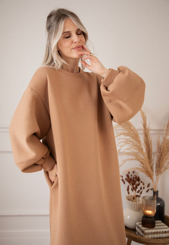 Snuggle Up XL Camel - Sweater Dress