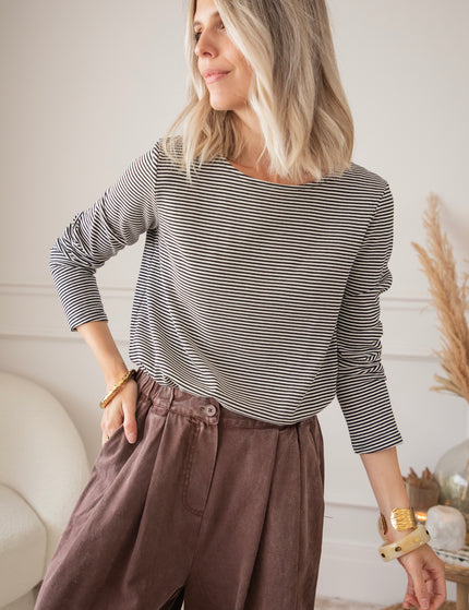 Langarmshirt - Beating Fine Stripe - Schwarz/Weiß