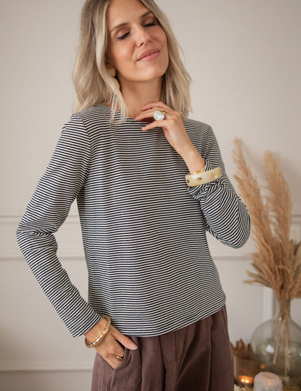 Langarmshirt - Beating Fine Stripe - Schwarz/Weiß