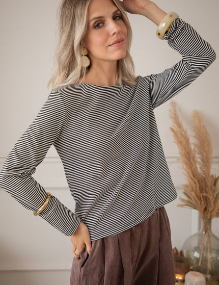 Langarmshirt - Beating Fine Stripe - Schwarz/Weiß