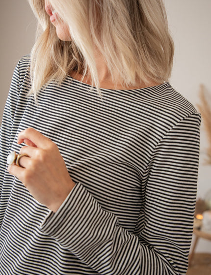 Langarmshirt - Beating Fine Stripe - Schwarz/Weiß