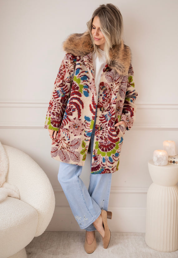 Fiora Beige/Bordeaux - Jas