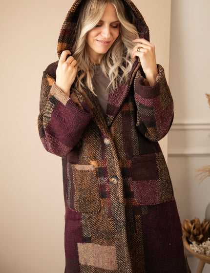 Patchwork Poetry Hooded Mulberry/Brown - Coat