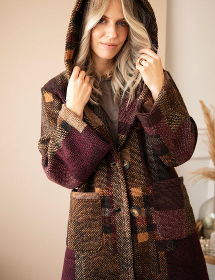 Patchwork Poetry Hooded Mulberry/Brown - Coat