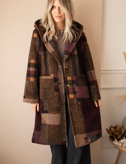 Patchwork Poetry Hooded Mulberry/Brown - Coat