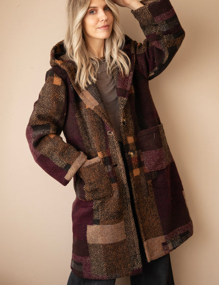 Patchwork Poetry Hooded Mulberry/Brown - Coat