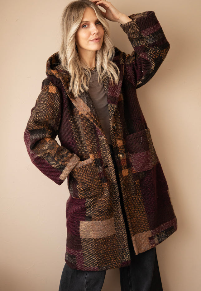 Patchwork Poetry Hooded Mulberry/Brown - Coat