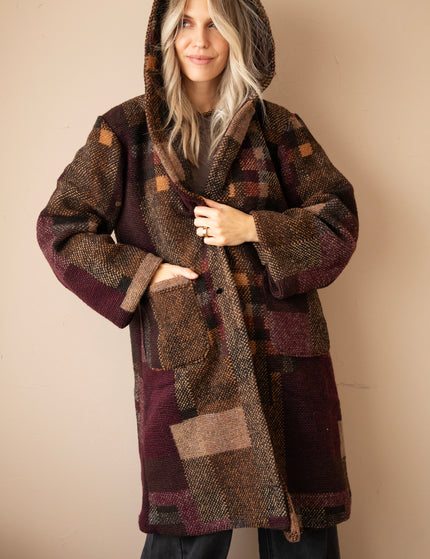 Patchwork Poetry Hooded Mulberry/Brown - Coat