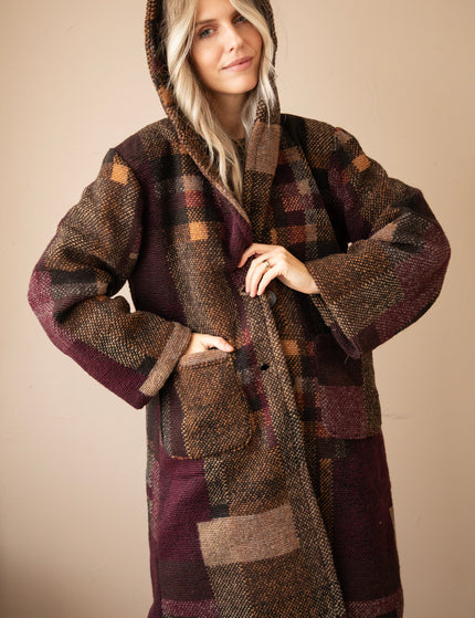 Patchwork Poetry Hooded Mulberry/Brown - Coat