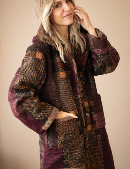 Patchwork Poetry Hooded Mulberry/Brown - Coat