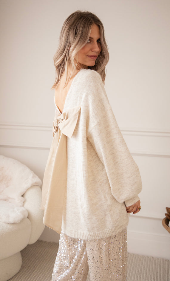 Glow With A Bow Beige - Trui/Sweater Dress