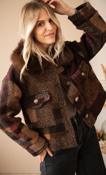 Patchwork Poetry Fur Mulberry/Brown - Jacket