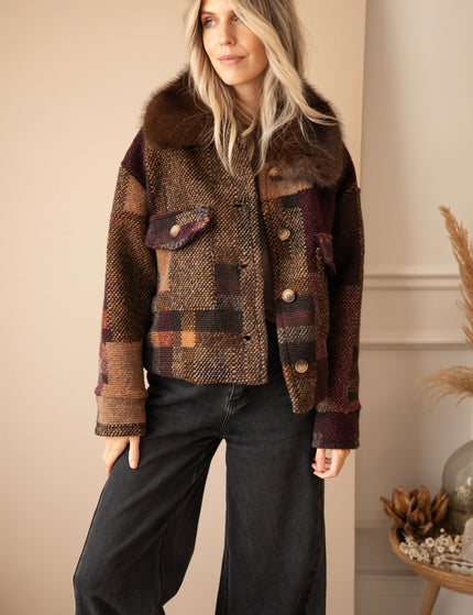 Patchwork Poetry Fur Mulberry/Brown - Jacket